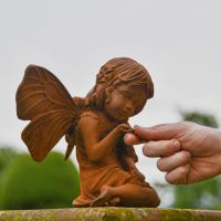 Rustic Cast Iron Fairy with Flower Sculpture to Scale