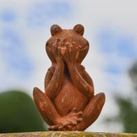Rustic Cast Iron "Speak No Evil" Frog Sculpture
