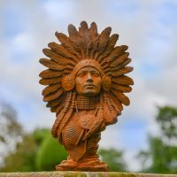 Rustic Cast Iron Native American Indian Head Bust in Situ