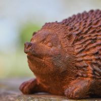 Close up of Rustic Cast Iron Hedgehog Garden Sculpture 