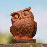 Rustic Cast Iron Great Horned Owl Sculpture