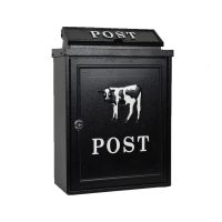 "Black & White Cow" Wall Mounted Post Box with White Background