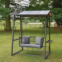 Grey "Cliveden" Rattan Garden Swing Chair in Garden 