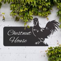 Cockerel Iron House Name Sign with White Vinyl