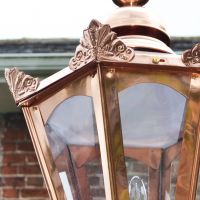Close up detailed image of genuine copper hexagonal lantern