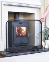 Scale Shot of Contemporary Black Arched Single Panel Fireguard with Mesh