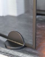 Close-Up of Midnight Black Finish on Contemporary Arched Single Panel Fireguard with Mesh