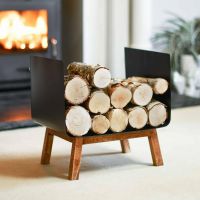 Contemporary Black Steel & Wooden Log Holder