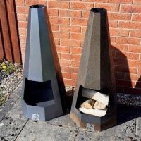 Pair of Contemporary Hexagonal Chiminea in Situ