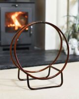 Empty Copper Contemporary Circular Log Rack & Holder With Handle - 45cm