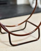 Close-Up of Empty Copper Contemporary Circular Log Rack & Holder With Handle - 45cm