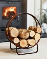 Copper Contemporary Circular Log Rack & Holder With Handle - 45cm in Situ