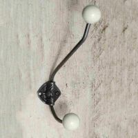 Large Iron Coat Hook With Cream Ceramic Tips