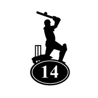 Cricket Player Iron House Number Sign Finished in Black