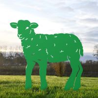 Green Iron Curly Lamb Silhouette in Situ in the Garden