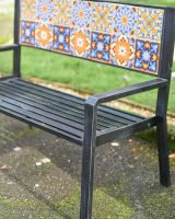 Close-Up of Deluxe "Blue Marine" Steel Two Seater Park Bench in Black