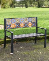 Deluxe "Blue Marine" Steel Two Seater Park Bench in Black in Situ