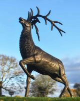 Deluxe Antique Bronze "Goliath" Stag Garden Sculpture - Looking Forward in Situ