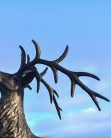 Close-Up of Antlers on Deluxe Antique Bronze "Goliath" Stag Garden Sculpture - Looking Forward