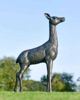 Deluxe Cast Aluminium Freestanding "Fallow" Doe Garden Sculpture in Situ