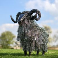 Deluxe Recycled Twisted Metal Ram Garden Sculpture - Life Size Outdoor Ornament