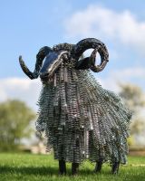 Deluxe Recycled Twisted Metal Ram Garden Sculpture - Life Size Outdoor Ornament in Situ