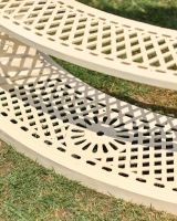 Close-Up of Seating on Deluxe Wrought Iron "Aurelia" French Cream Gazebo