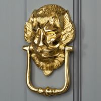 "Downing street lion" Door Knocker on a Grey Door