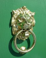 Polished brass lion head door knocker