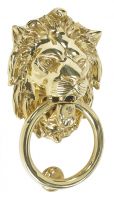 Polished brass lion head door knocker 