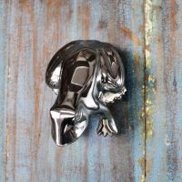 Bright Chrome Frog Door Knocker on Antique door