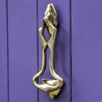 Polished Brass Art Deco Door Knocker on Purple door