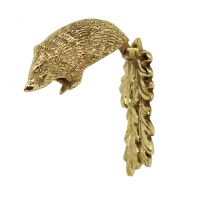Polished Brass Hedgehog door knocker with oak leaf back plate