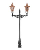 Double Headed Hexagonal Lamp Post with Copper Lanterns
