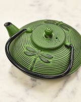 Handle Down on Green Cast Iron Rustic Teapot 