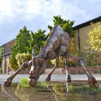 "Serengeti" Drinking Giraffe Iron Garden Sculpture - 83cm