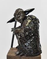Recycled Metal Humanoid Alien Sculpture 