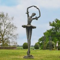 Rustic Grey Cast Iron Ballet Dancer Garden Sculpture