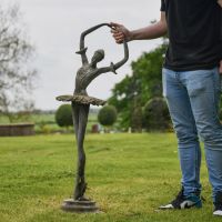 Rustic Grey Cast Iron Ballet Dancer Garden Sculpture with Male for Scale 