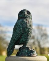 Side view of Verdigris Finish Cast Aluminium Owl Sculpture