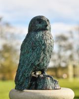 Verdigris Finish Cast Aluminium Owl Sculpture