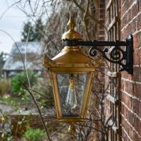 Side profile of Large Antique Brass Hanging Wall Lantern