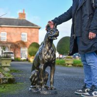 Egyptian Dog Sculpture in an Antique Gold Finish to Scale
