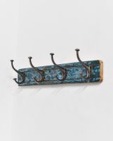 Blue rustic finish on reclaimed wood coat hooks