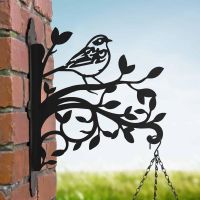 Steel Hanging Basket Bracket with Dunnock on Branches Topper