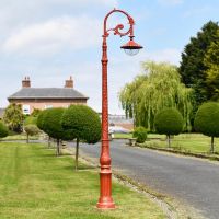 Antique Red Ornate Cast Iron Garden Lamp Post
