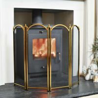 Dynasty Four Fold Fire Screen in Polished Brass