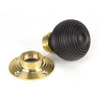 Ebony Door Knob Set With Polished Brass Roses