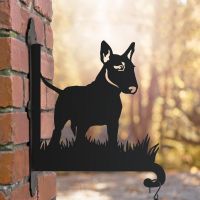 English bull terrier hanging basket bracket in the woods