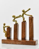 "Evolution"s Path" Aluminium & Mango Wood Sculpture - Gold
